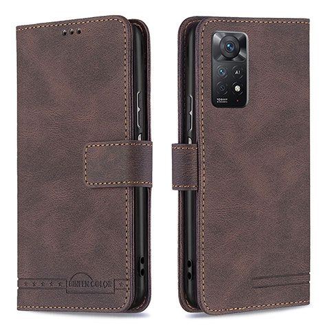 Custodia Portafoglio In Pelle Cover con Supporto B05F per Xiaomi Redmi Note 11 Pro 5G Marrone