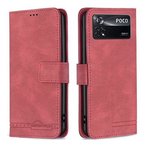 Custodia Portafoglio In Pelle Cover con Supporto B05F per Xiaomi Redmi Note 11E Pro 5G Rosso