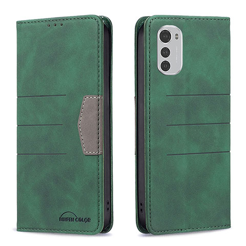 Custodia Portafoglio In Pelle Cover con Supporto B06F per Motorola Moto E32 Verde