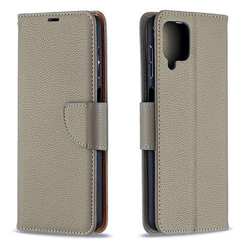 Custodia Portafoglio In Pelle Cover con Supporto B06F per Samsung Galaxy A12 Grigio