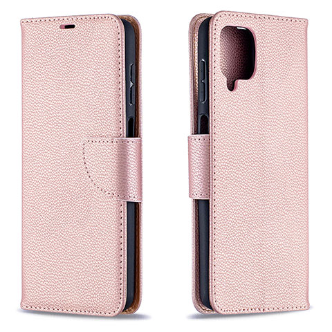 Custodia Portafoglio In Pelle Cover con Supporto B06F per Samsung Galaxy A12 Nacho Oro Rosa