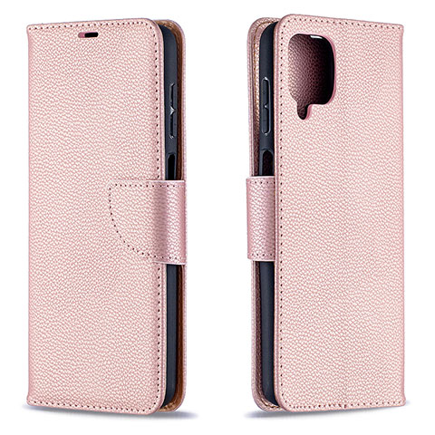 Custodia Portafoglio In Pelle Cover con Supporto B06F per Samsung Galaxy A12 Oro Rosa