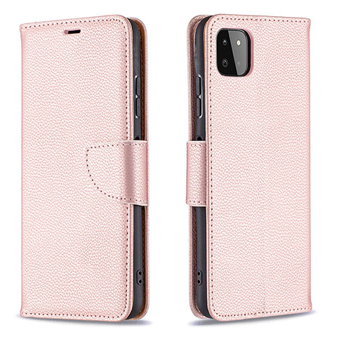 Custodia Portafoglio In Pelle Cover con Supporto B06F per Samsung Galaxy A22 5G Oro Rosa