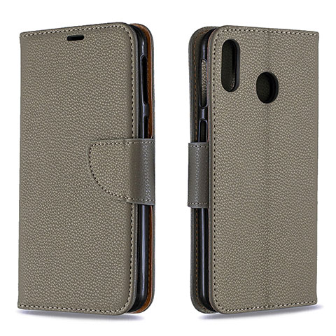 Custodia Portafoglio In Pelle Cover con Supporto B06F per Samsung Galaxy M20 Grigio