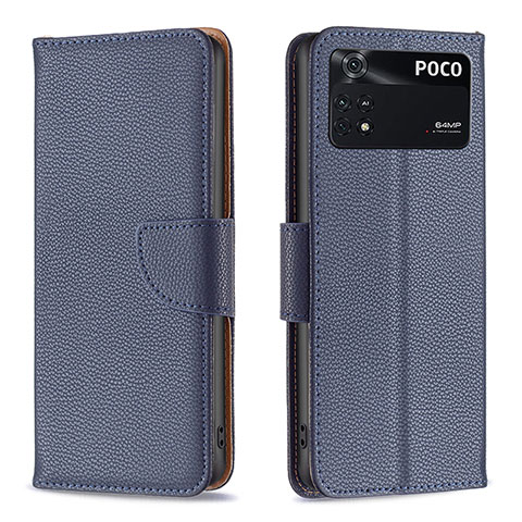 Custodia Portafoglio In Pelle Cover con Supporto B06F per Xiaomi Poco M4 Pro 4G Blu