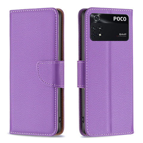 Custodia Portafoglio In Pelle Cover con Supporto B06F per Xiaomi Poco M4 Pro 4G Viola