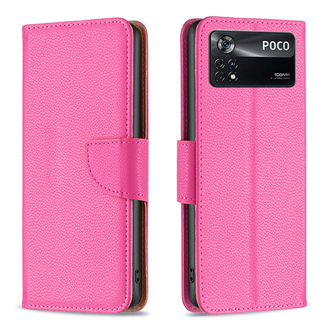 Custodia Portafoglio In Pelle Cover con Supporto B06F per Xiaomi Poco X4 Pro 5G Rosa Caldo