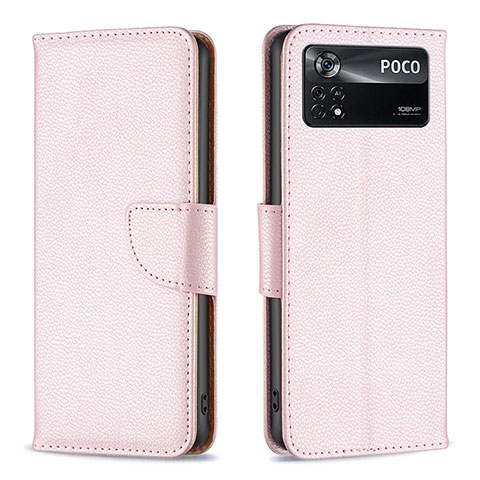 Custodia Portafoglio In Pelle Cover con Supporto B06F per Xiaomi Redmi Note 11E Pro 5G Oro Rosa