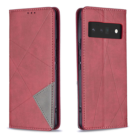 Custodia Portafoglio In Pelle Cover con Supporto B07F per Google Pixel 6 Pro 5G Rosso