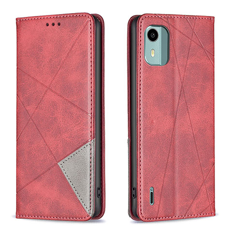 Custodia Portafoglio In Pelle Cover con Supporto B07F per Nokia C12 Plus Rosso