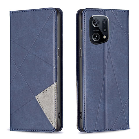 Custodia Portafoglio In Pelle Cover con Supporto B07F per Oppo Find X5 5G Blu