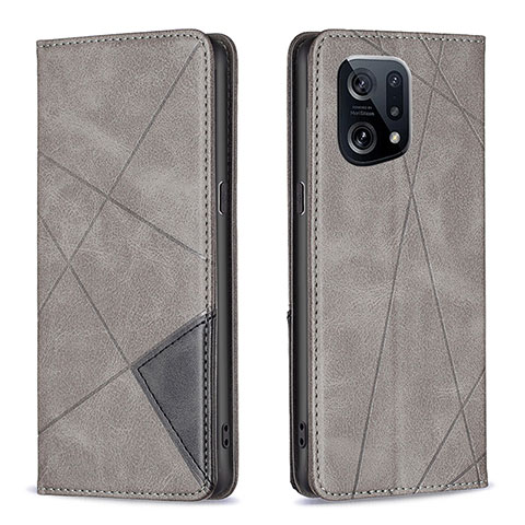 Custodia Portafoglio In Pelle Cover con Supporto B07F per Oppo Find X5 5G Grigio