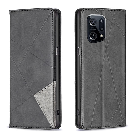 Custodia Portafoglio In Pelle Cover con Supporto B07F per Oppo Find X5 5G Nero