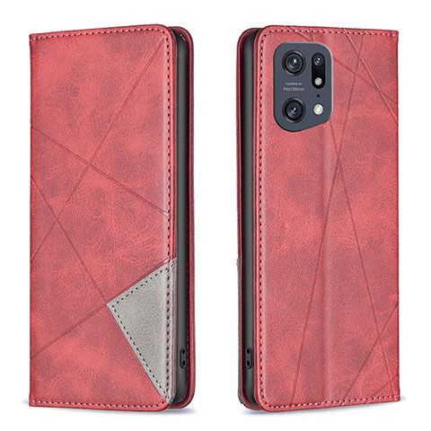 Custodia Portafoglio In Pelle Cover con Supporto B07F per Oppo Find X5 Pro 5G Rosso