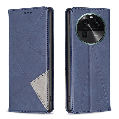 Custodia Portafoglio In Pelle Cover con Supporto B07F per Oppo Find X6 Pro 5G Blu