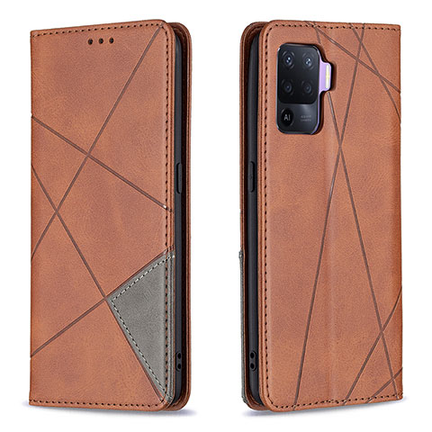 Custodia Portafoglio In Pelle Cover con Supporto B07F per Oppo Reno5 Lite Marrone