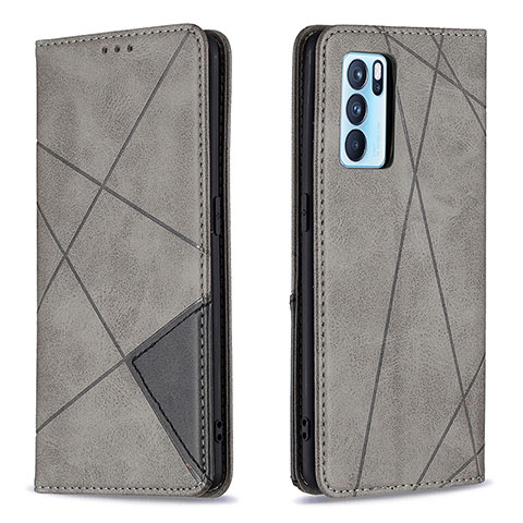 Custodia Portafoglio In Pelle Cover con Supporto B07F per Oppo Reno6 Pro 5G India Grigio