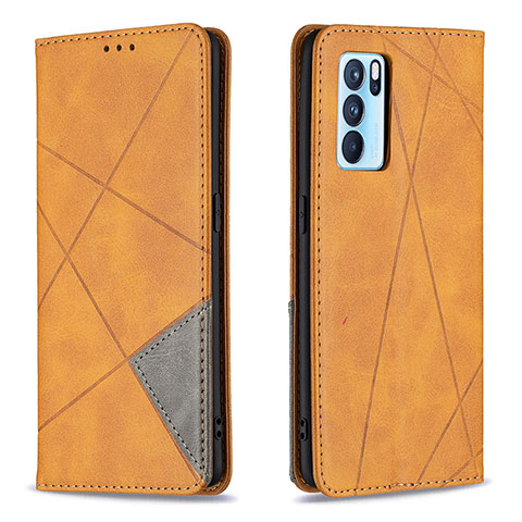 Custodia Portafoglio In Pelle Cover con Supporto B07F per Oppo Reno6 Pro 5G India Marrone Chiaro