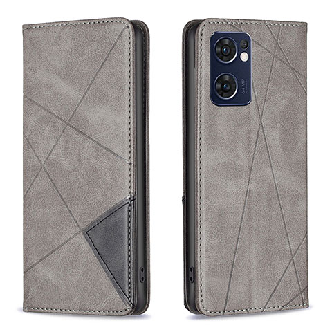 Custodia Portafoglio In Pelle Cover con Supporto B07F per Oppo Reno7 5G Grigio