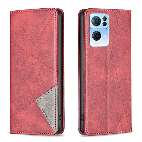 Custodia Portafoglio In Pelle Cover con Supporto B07F per Oppo Reno7 Pro 5G Rosso