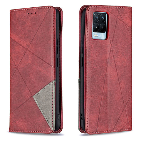 Custodia Portafoglio In Pelle Cover con Supporto B07F per Realme 8 4G Rosso