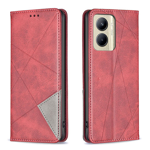 Custodia Portafoglio In Pelle Cover con Supporto B07F per Realme C33 Rosso