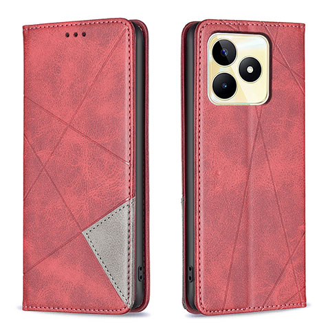 Custodia Portafoglio In Pelle Cover con Supporto B07F per Realme C53 India Rosso