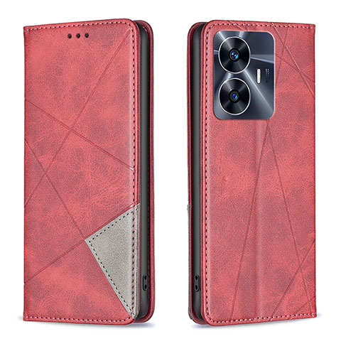 Custodia Portafoglio In Pelle Cover con Supporto B07F per Realme C55 Rosso