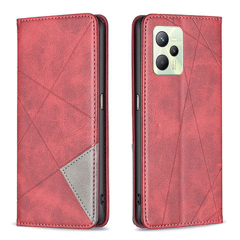 Custodia Portafoglio In Pelle Cover con Supporto B07F per Realme Narzo 50A Prime Rosso