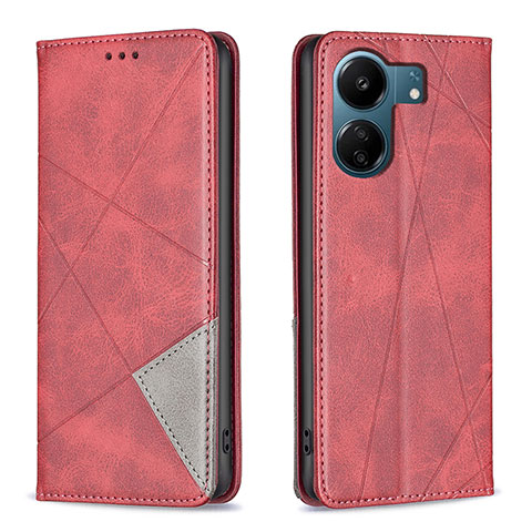 Custodia Portafoglio In Pelle Cover con Supporto B07F per Xiaomi Poco C65 Rosso