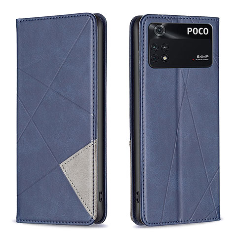 Custodia Portafoglio In Pelle Cover con Supporto B07F per Xiaomi Poco M4 Pro 4G Blu