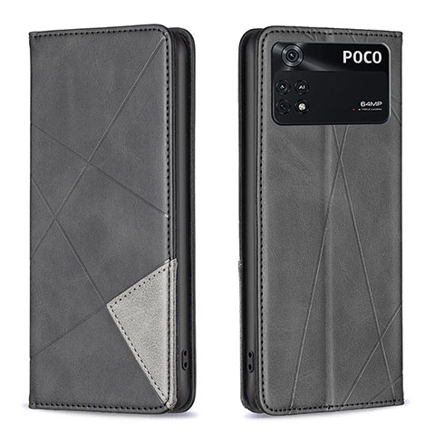 Custodia Portafoglio In Pelle Cover con Supporto B07F per Xiaomi Poco M4 Pro 4G Nero