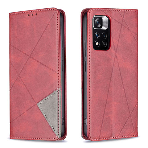 Custodia Portafoglio In Pelle Cover con Supporto B07F per Xiaomi Poco X4 NFC Rosso