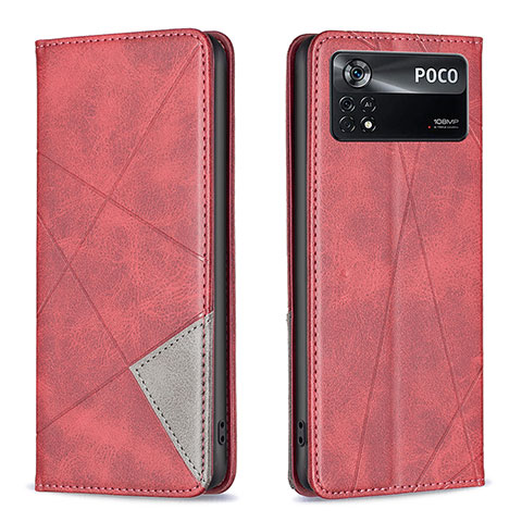 Custodia Portafoglio In Pelle Cover con Supporto B07F per Xiaomi Poco X4 Pro 5G Rosso