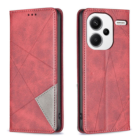 Custodia Portafoglio In Pelle Cover con Supporto B07F per Xiaomi Redmi Note 13 Pro+ Plus 5G Rosso