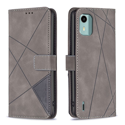 Custodia Portafoglio In Pelle Cover con Supporto B08F per Nokia C12 Grigio