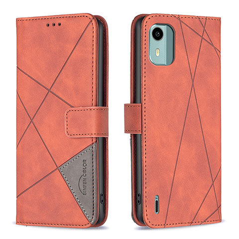 Custodia Portafoglio In Pelle Cover con Supporto B08F per Nokia C12 Pro Arancione