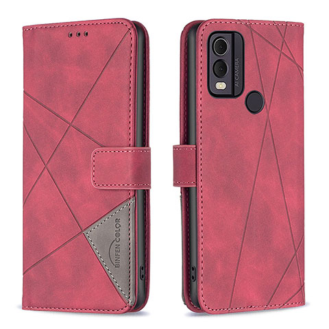 Custodia Portafoglio In Pelle Cover con Supporto B08F per Nokia C22 Rosso