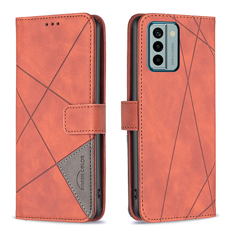 Custodia Portafoglio In Pelle Cover con Supporto B08F per Nokia G22 Arancione