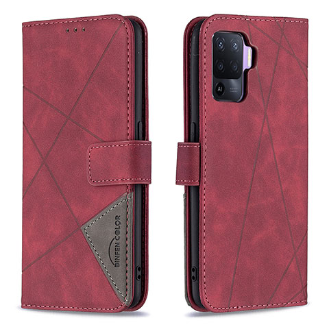 Custodia Portafoglio In Pelle Cover con Supporto B08F per Oppo A94 4G Rosso