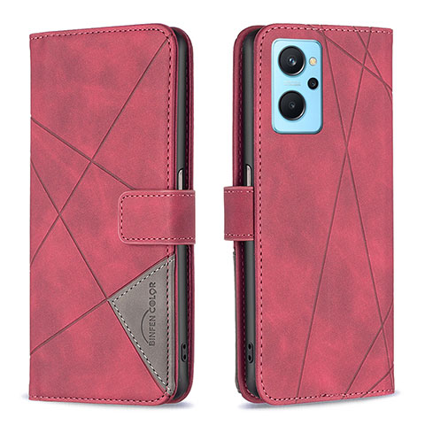 Custodia Portafoglio In Pelle Cover con Supporto B08F per Oppo A96 4G Rosso