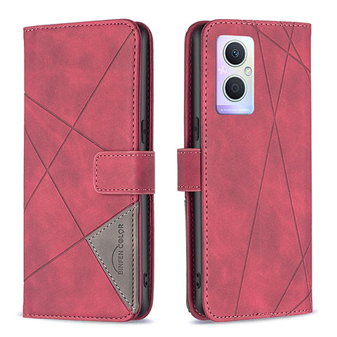 Custodia Portafoglio In Pelle Cover con Supporto B08F per Oppo A96 5G Rosso