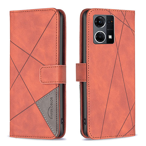 Custodia Portafoglio In Pelle Cover con Supporto B08F per Oppo F21s Pro 4G Arancione