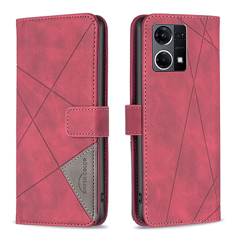 Custodia Portafoglio In Pelle Cover con Supporto B08F per Oppo F21s Pro 4G Rosso