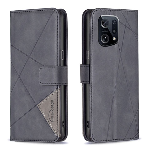 Custodia Portafoglio In Pelle Cover con Supporto B08F per Oppo Find X5 5G Nero