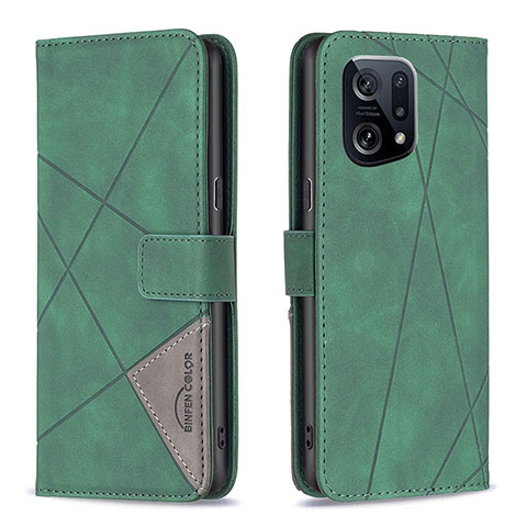 Custodia Portafoglio In Pelle Cover con Supporto B08F per Oppo Find X5 5G Verde