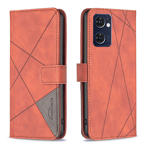 Custodia Portafoglio In Pelle Cover con Supporto B08F per Oppo Find X5 Lite 5G Arancione