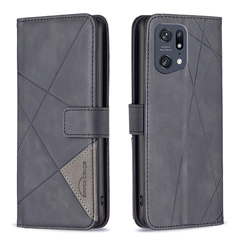 Custodia Portafoglio In Pelle Cover con Supporto B08F per Oppo Find X5 Pro 5G Nero