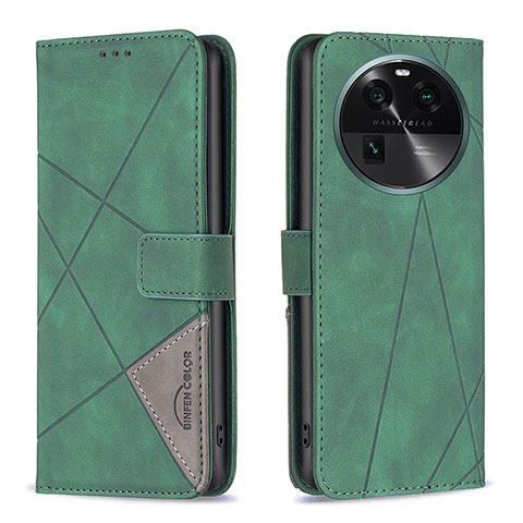 Custodia Portafoglio In Pelle Cover con Supporto B08F per Oppo Find X6 5G Verde