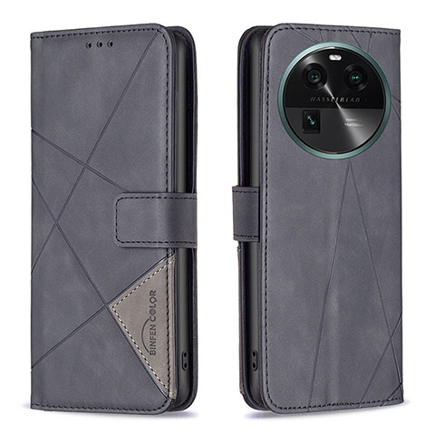 Custodia Portafoglio In Pelle Cover con Supporto B08F per Oppo Find X6 Pro 5G Nero